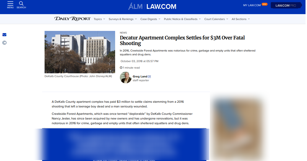Decatur Apartment Complex Settles for $3M Over Fatal Shooting