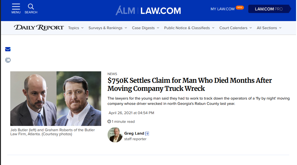 $750K Settles Claim for Man Who Died Months After Moving Company Truck Wreck