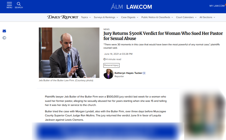 Jury Returns $500K Verdict for Woman Who Sued Her Pastor for Sexual Abuse