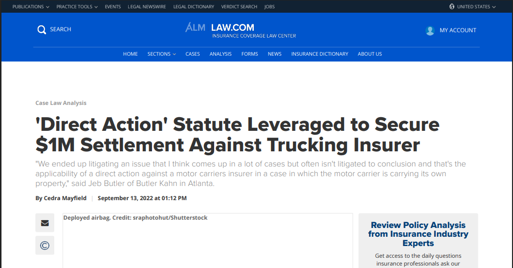 Direct Action Statute Leveraged to Secure $1M Settlement Against Trucking Insurer