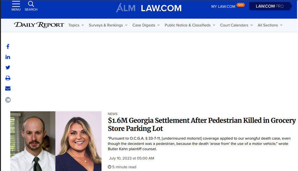 Georgia Settlement After Pedestrian Killed in Grocery Store Parking Lot