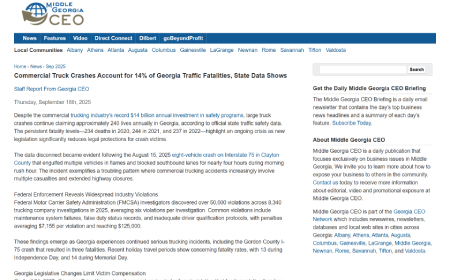 Commercial Truck Crashes Account for 14% of Georgia Traffic Fatalities, State Data Shows