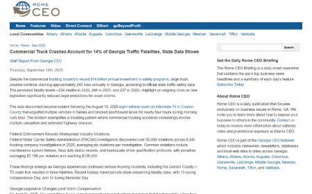 Commercial Truck Crashes Account for 14% of Georgia Traffic Fatalities, State Data Shows
